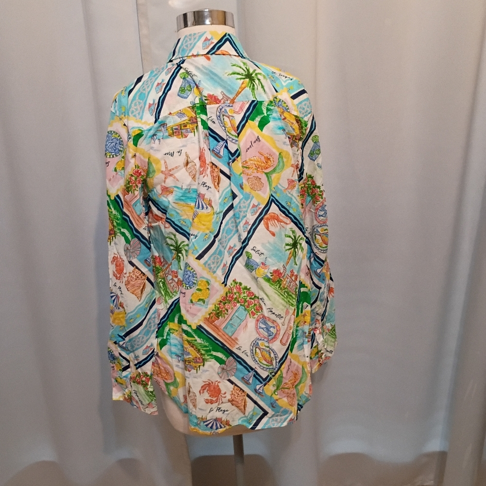 Talbots Multicolor Tropical Print Women's Blouse - Picture 2 of 3